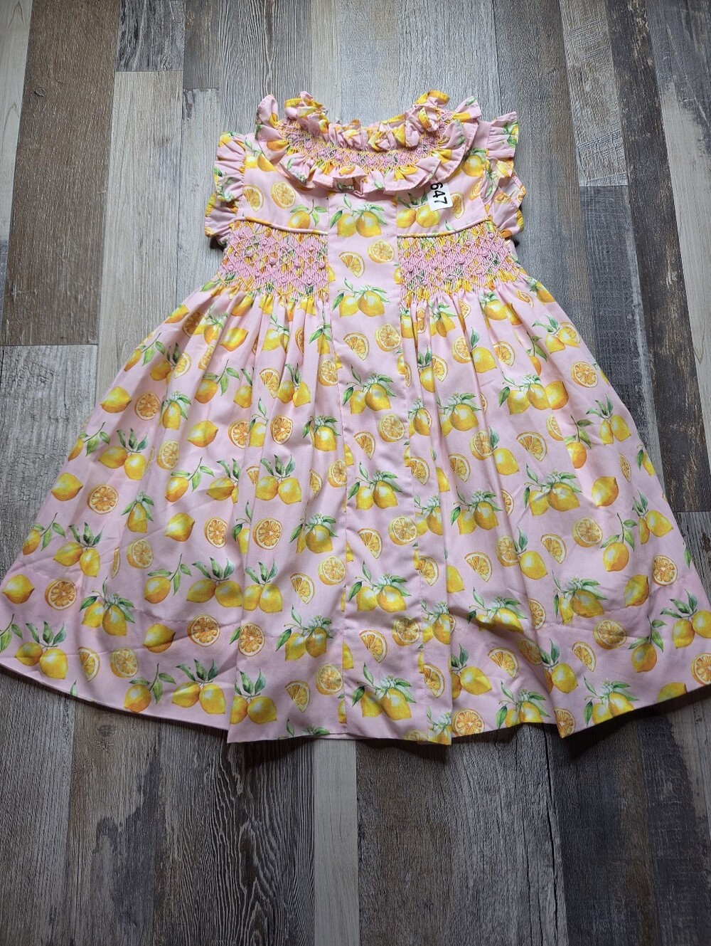 Cecil And Lou Lemon Print Pink Smocked Dress 3T